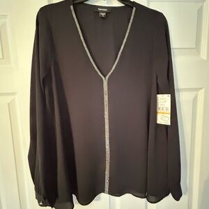 Karen Kane Black Embellished Long Sleeve Blouse